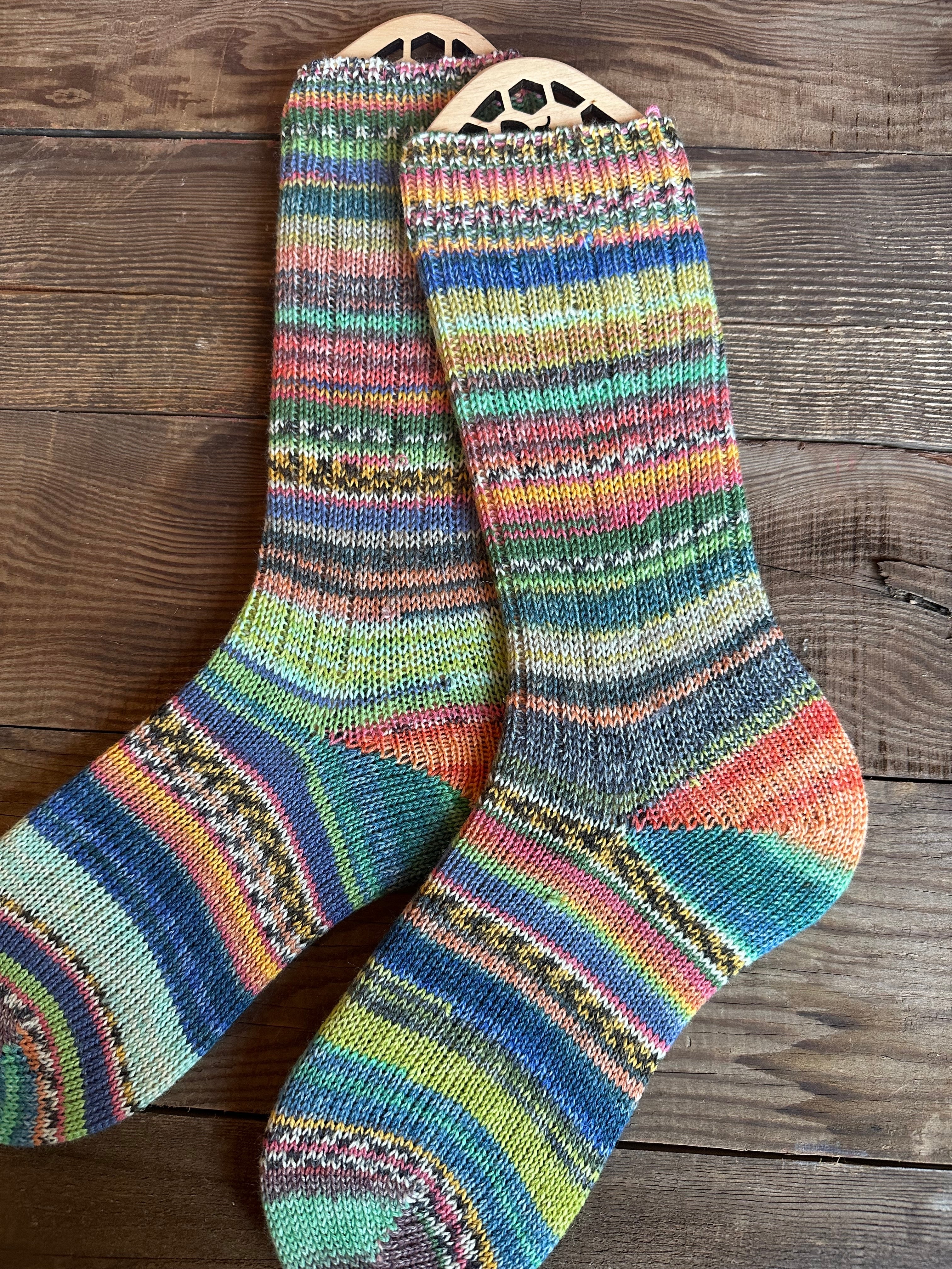 Scrappy One of a Kind Hand-Knitted Socks,  Hand-Knitted Merino Wool Socks - Size Large