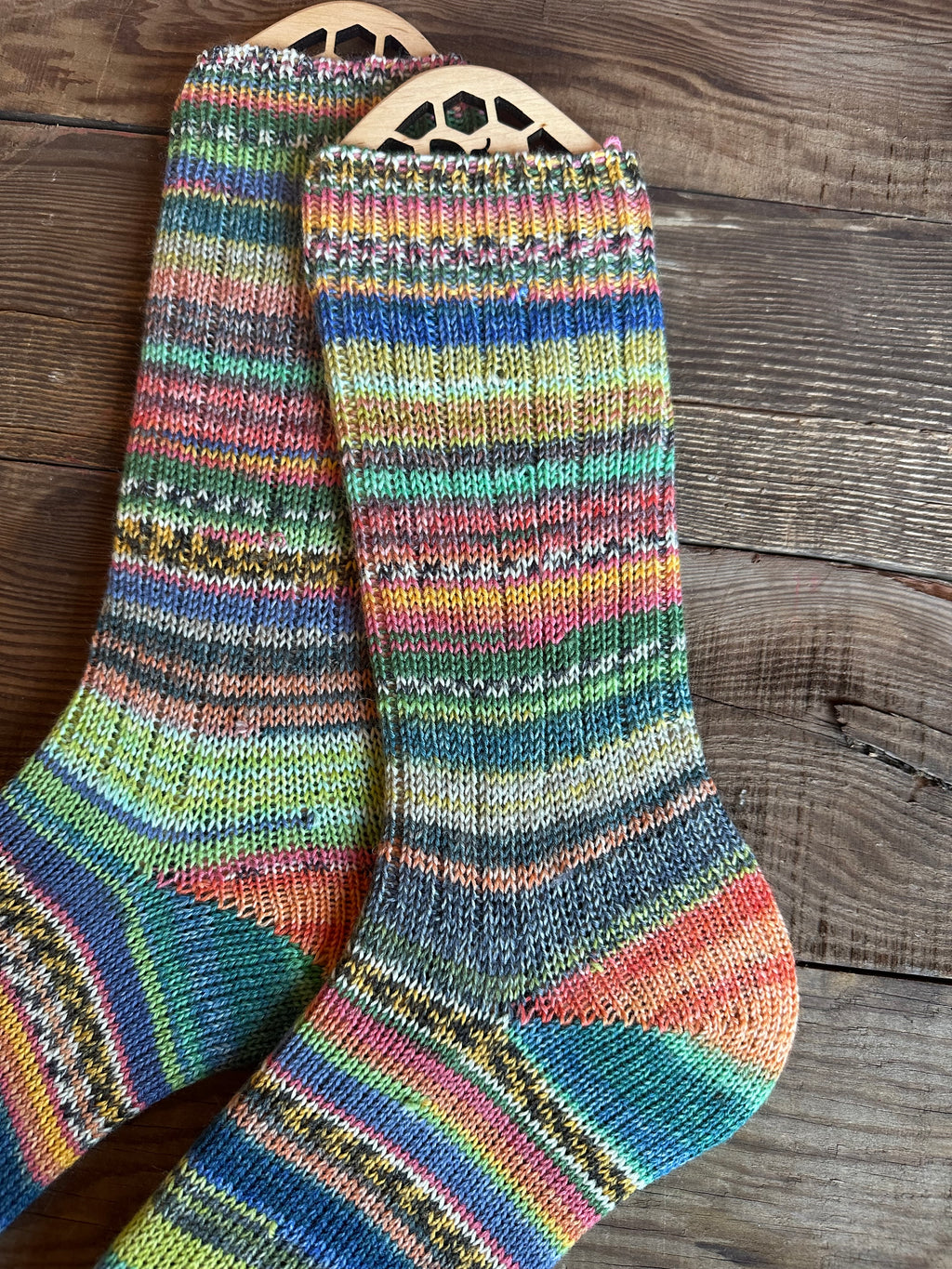 Scrappy One of a Kind Hand-Knitted Socks,  Hand-Knitted Merino Wool Socks - Size Large