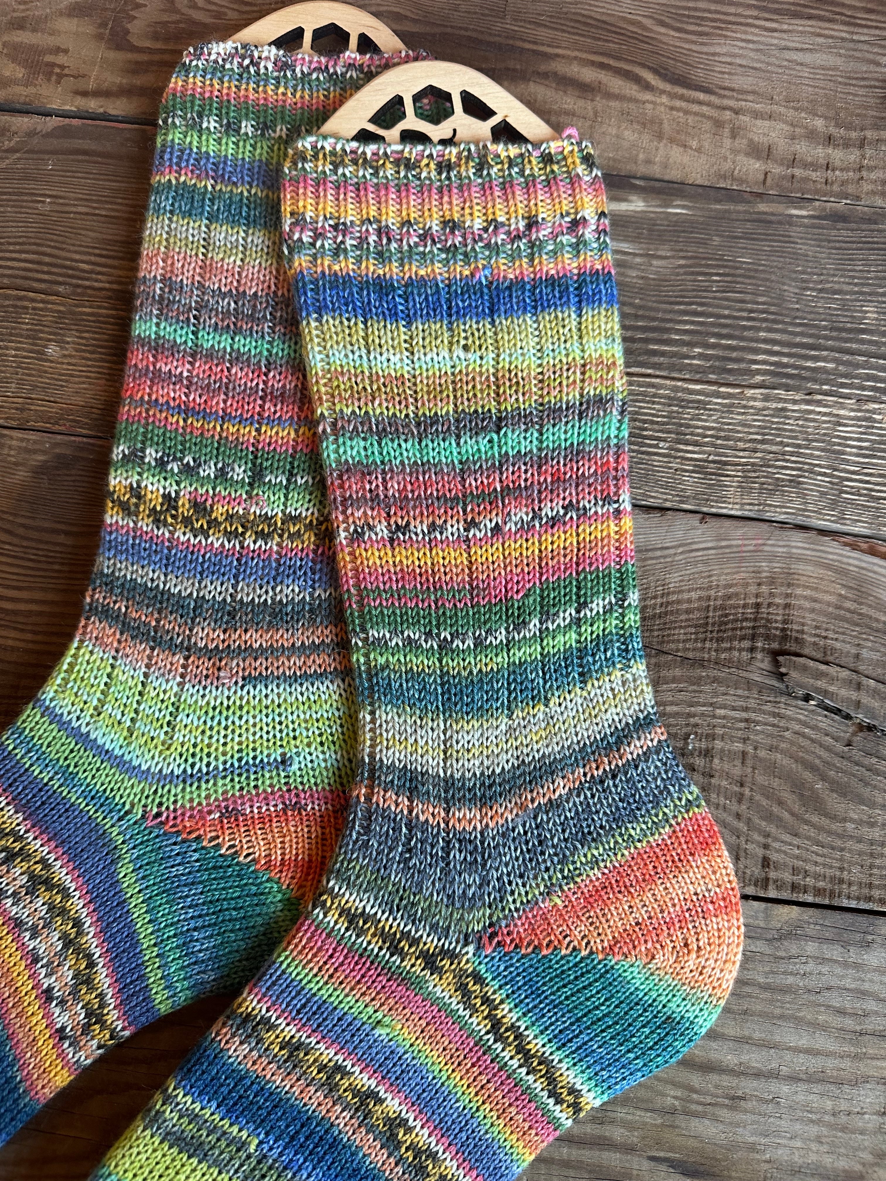 Scrappy One of a Kind Hand-Knitted Socks,  Hand-Knitted Merino Wool Socks - Size Large