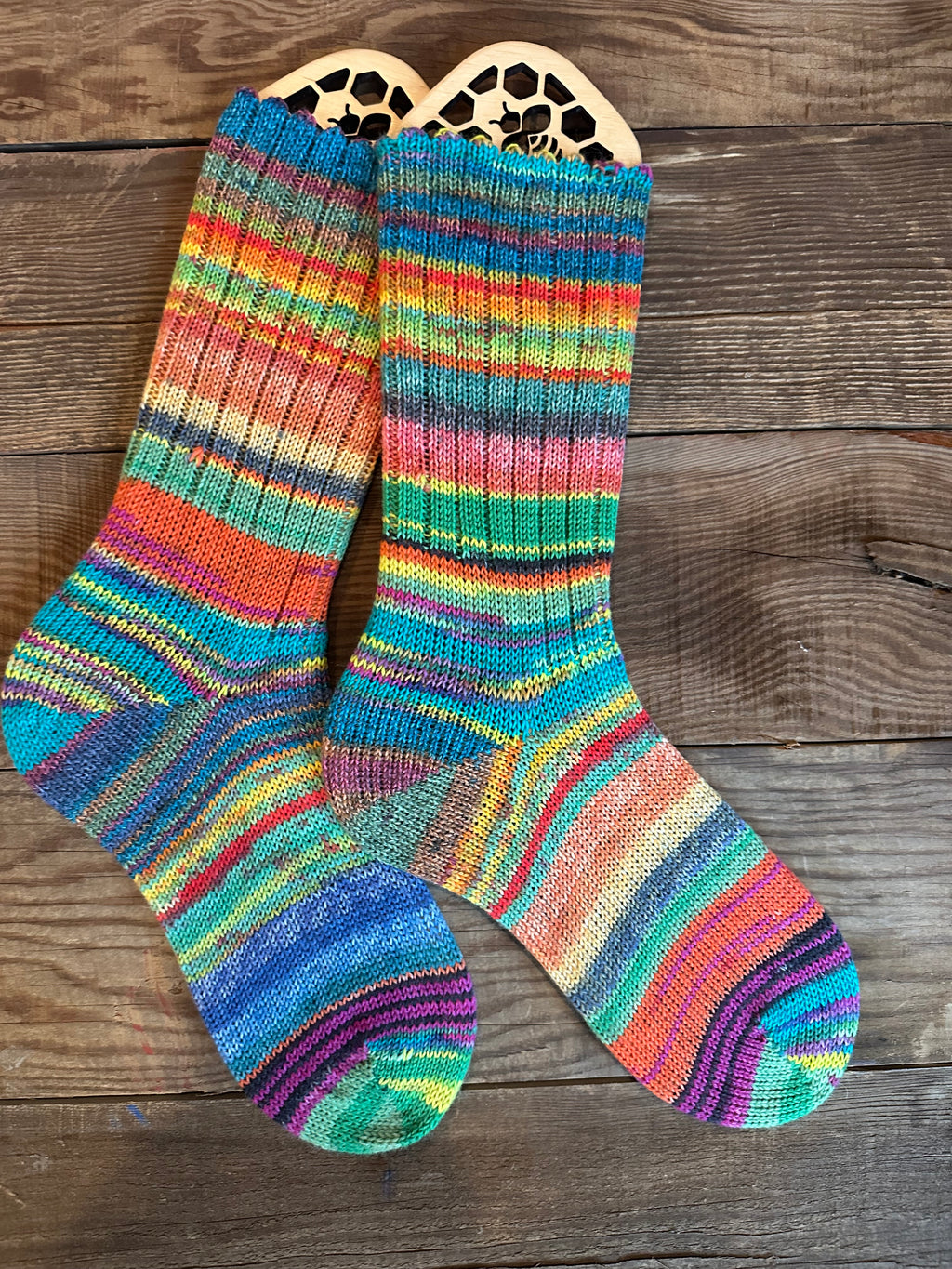 One of a Kind, Whimsical Scrappy Handmade Wool Socks - Soft, Warm & Colorful Winter Socks for Women