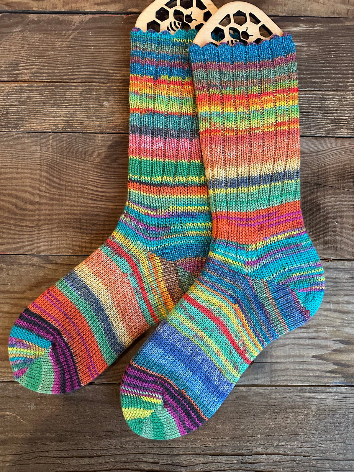 One of a Kind, Whimsical Scrappy Handmade Wool Socks - Soft, Warm & Colorful Winter Socks for Women