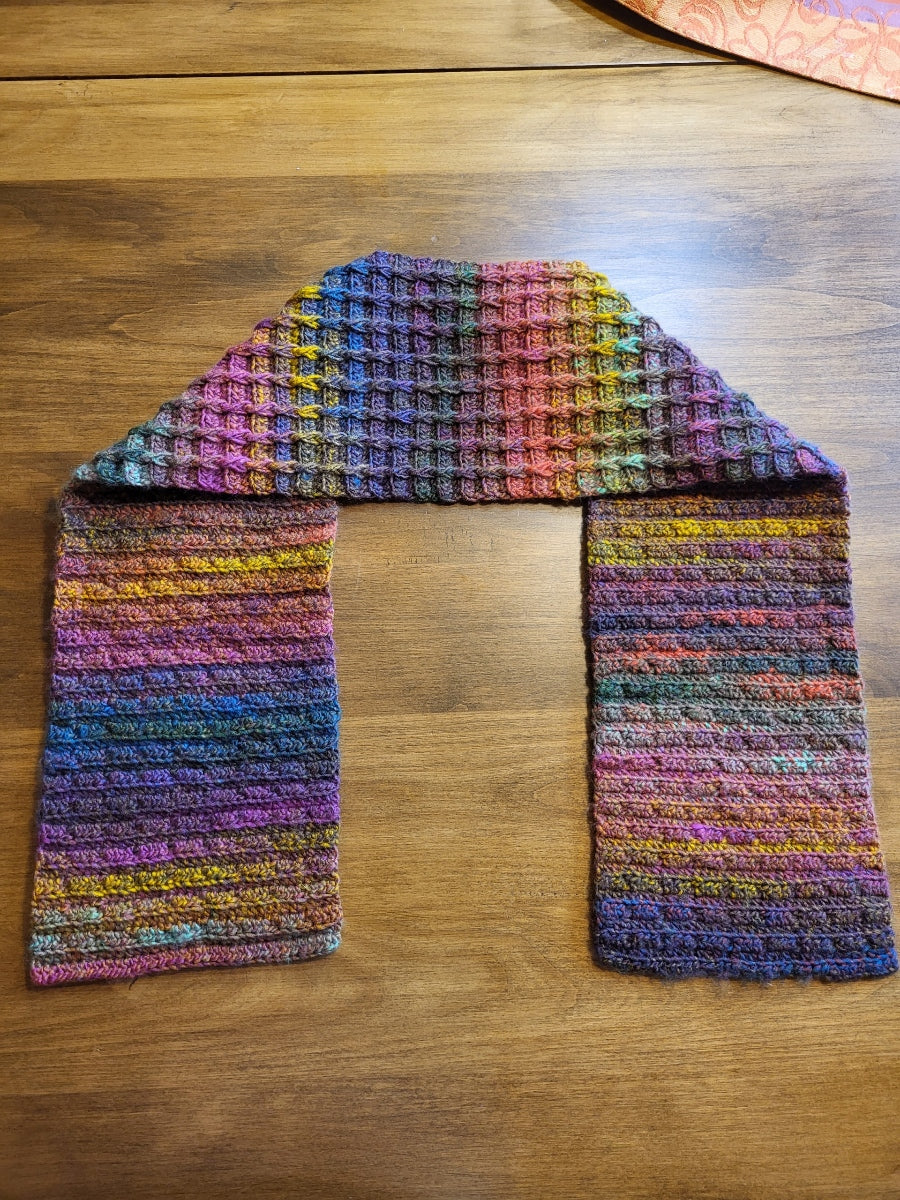 Handmade Multicolored Fairbrook Crochet Scarf, Stylish Scarf, Unique Winter Scarf