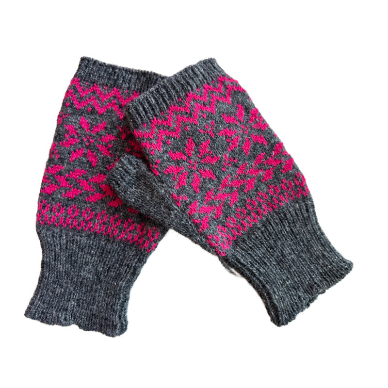 Fair Isle Fingerless Mittens imported wool yarn, stylish cold weather gloves gift