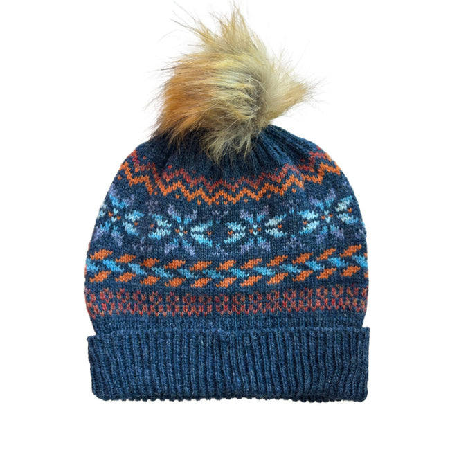 Fairisle Knit Hat, Warm Imported Wool Winter Beanie, Cozy Cold Weather Headwear, Handmade Gift for Him or Her Hover Image