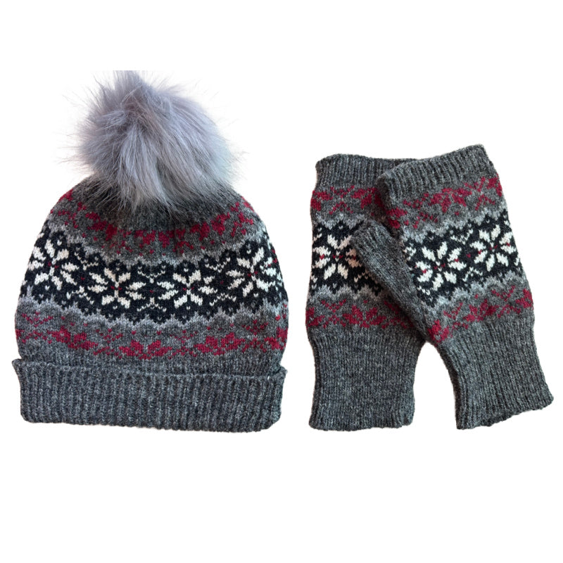 Fair Isle Fingerless Mittens imported wool yarn, stylish cold weather gloves gift