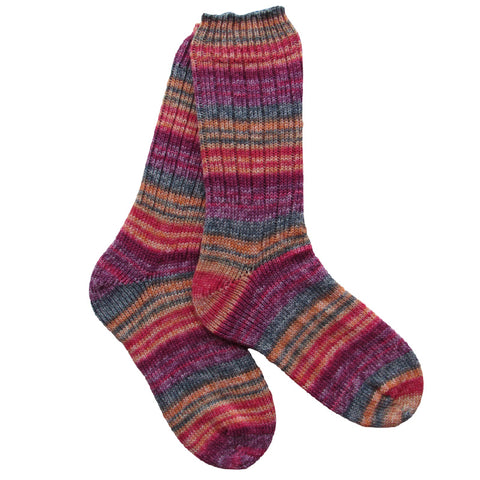 HC2021-2 Pink Striped Wool Blend Hand Cranked Socks, Soft Merino Wool, Handmade Socks
