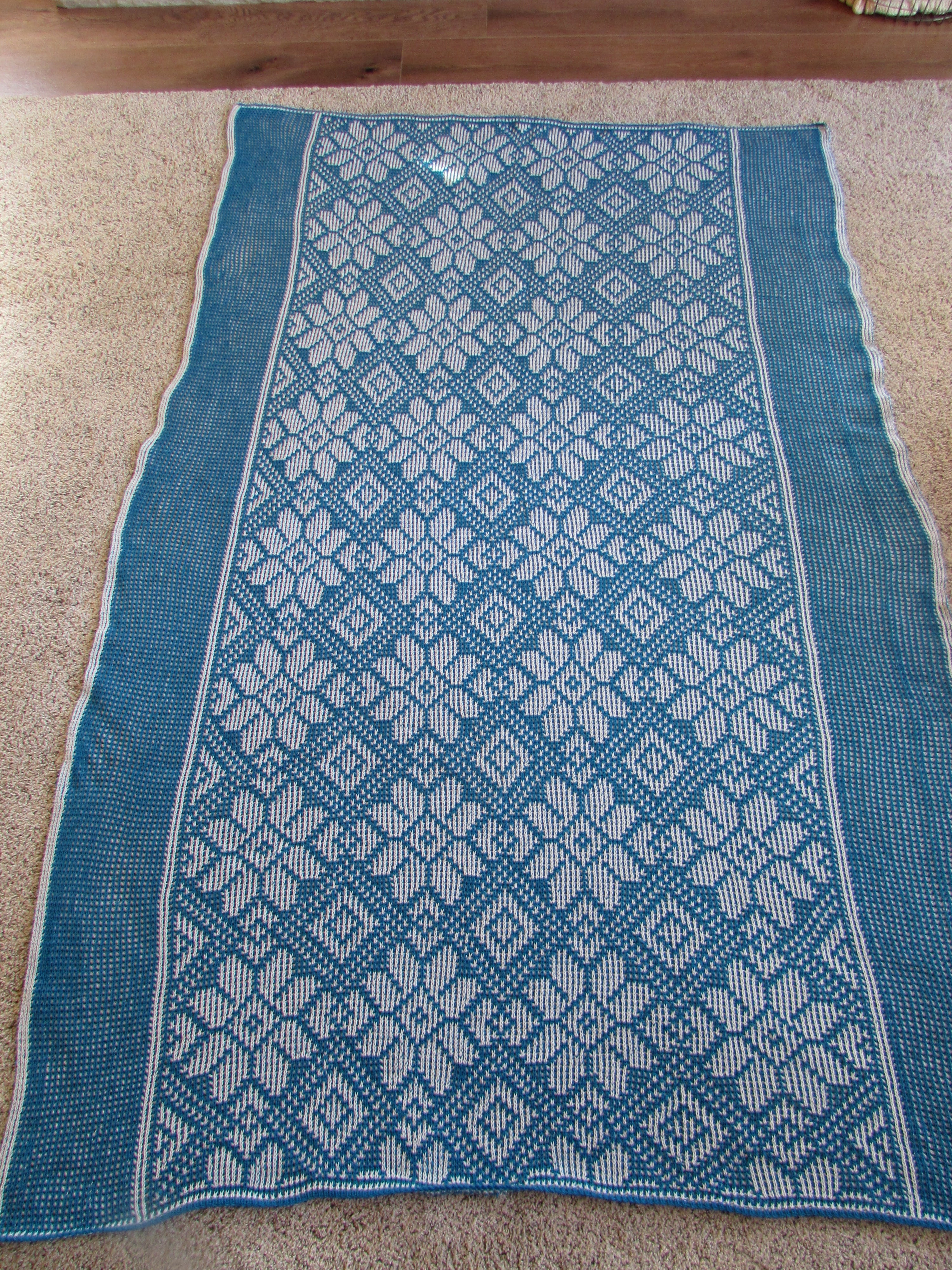 Flower Diamond Knit Afghan or Lap Blanket, Large Size-50" x 80", Free Shipping
