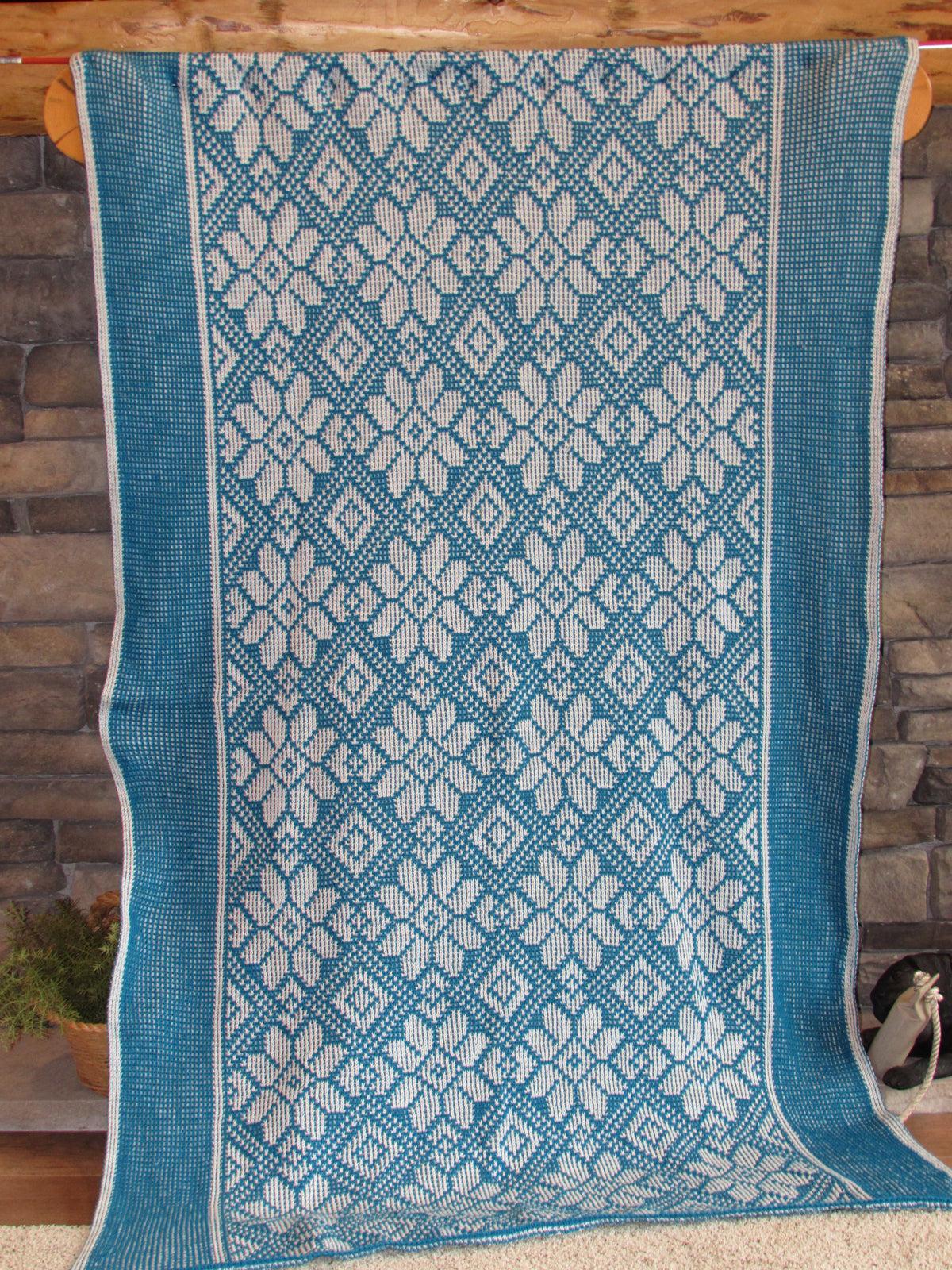Flower Diamond Knit Afghan or Lap Blanket, Large Size-50" x 80", Free Shipping