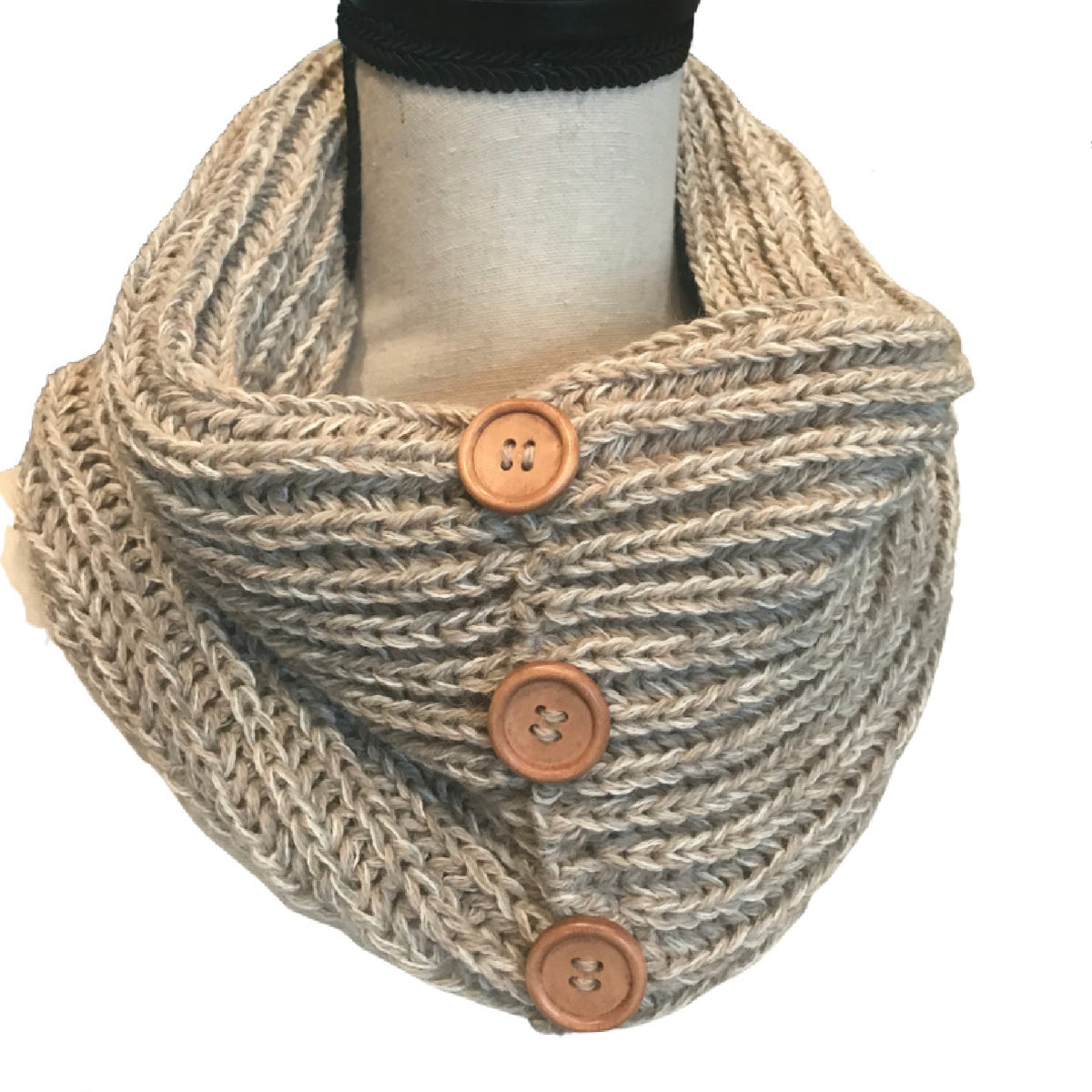 Wonderfully Soft Alpaca and Merino Wool Chunky Neck Scarf, Stylish Accent Buttons