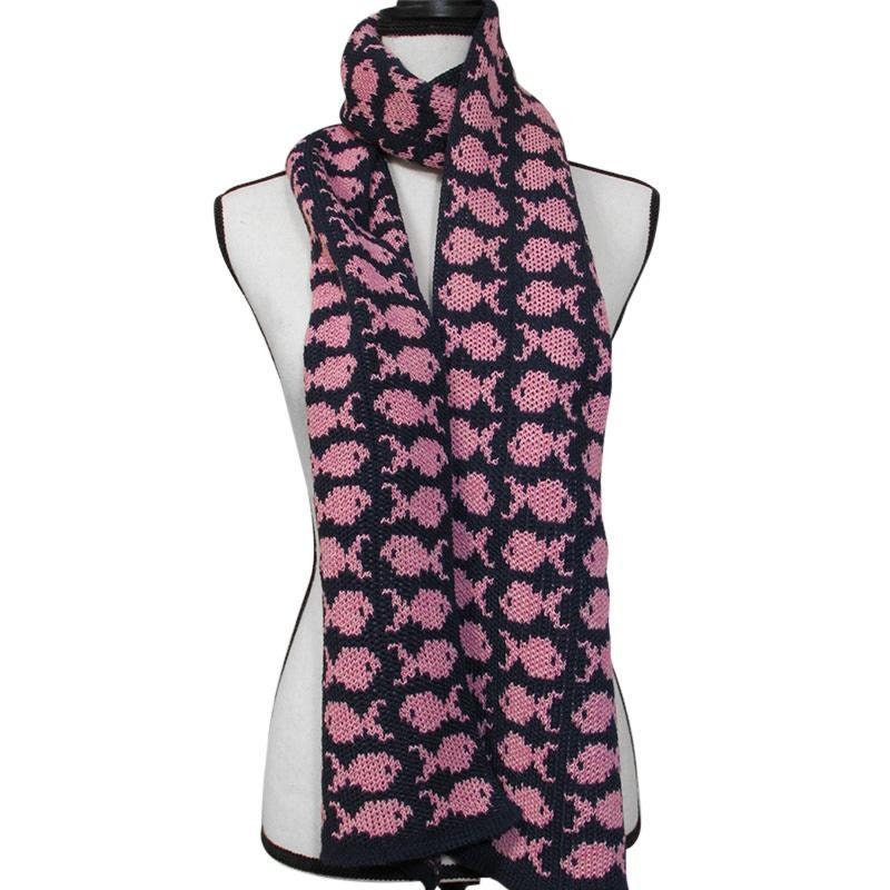 Handmade Knit Scarf, Fishy Fun, Wool and Alpaca Scarf, Hand Knit Scarf, Women Winter Scarf, Handknit Scarf,  Knit Wool Scarf, Handmade Scarf