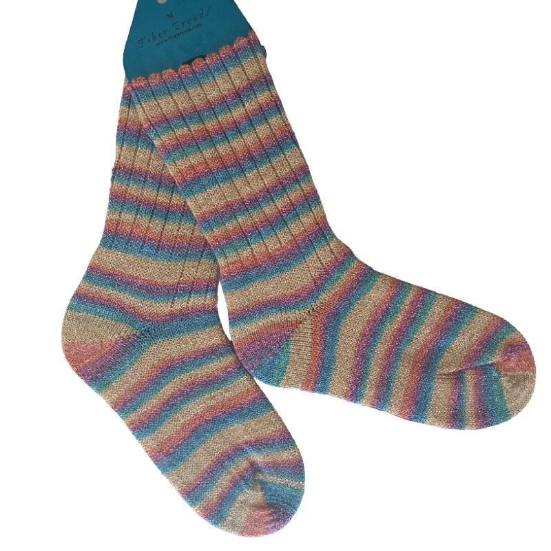 CW2022-1 Hand Made Cotton/Wool Socks, Scalloped Top Summer Socks