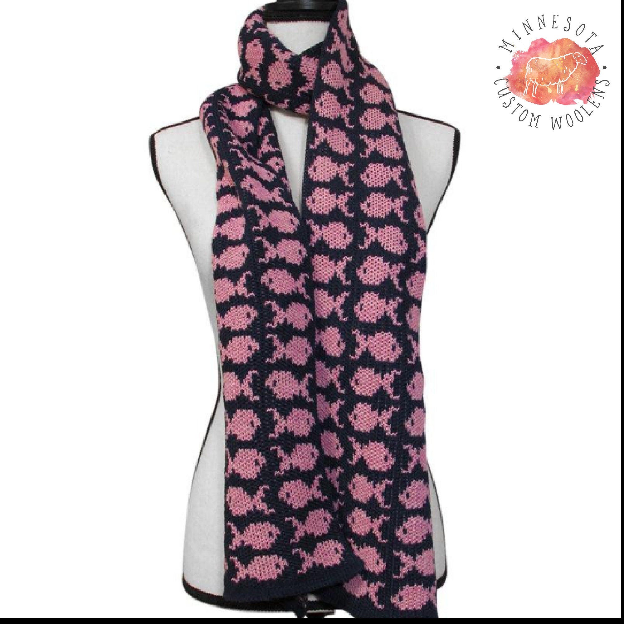 Handmade Knit Scarf, Fishy Fun, Wool and Alpaca Scarf, Hand Knit Scarf, Women Winter Scarf, Handknit Scarf,  Knit Wool Scarf, Handmade Scarf