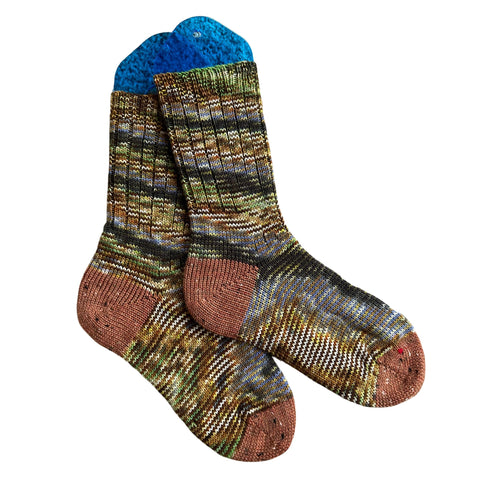 One of a Kind Socks Women, Handmade Striped Merino Wool Socks with Ribbed Edge, Hand Knit Socks, Soft Socks for Women, One of a Kind Gift