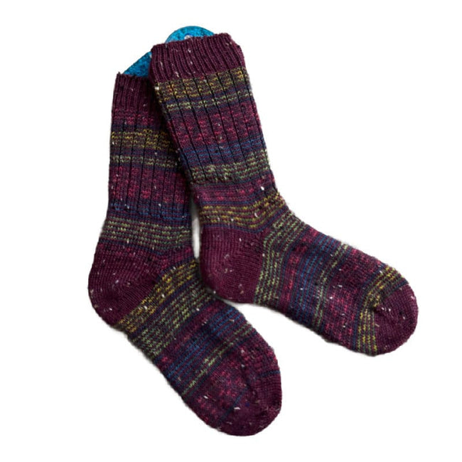 Striped Merino Wool Socks with Ribbed Edge | Hand Knit Socks | Soft Socks for Women | One of a Kind Gift | Cozy Wool Socks Women | Handmade Hover Image